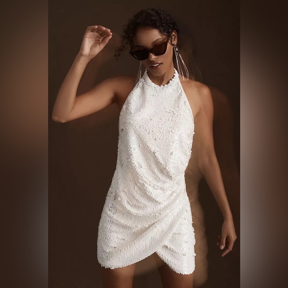 Ronny Kobo Jo Halter Sequin Ruched Open-Back Mini Dress - Picture 5 of 16